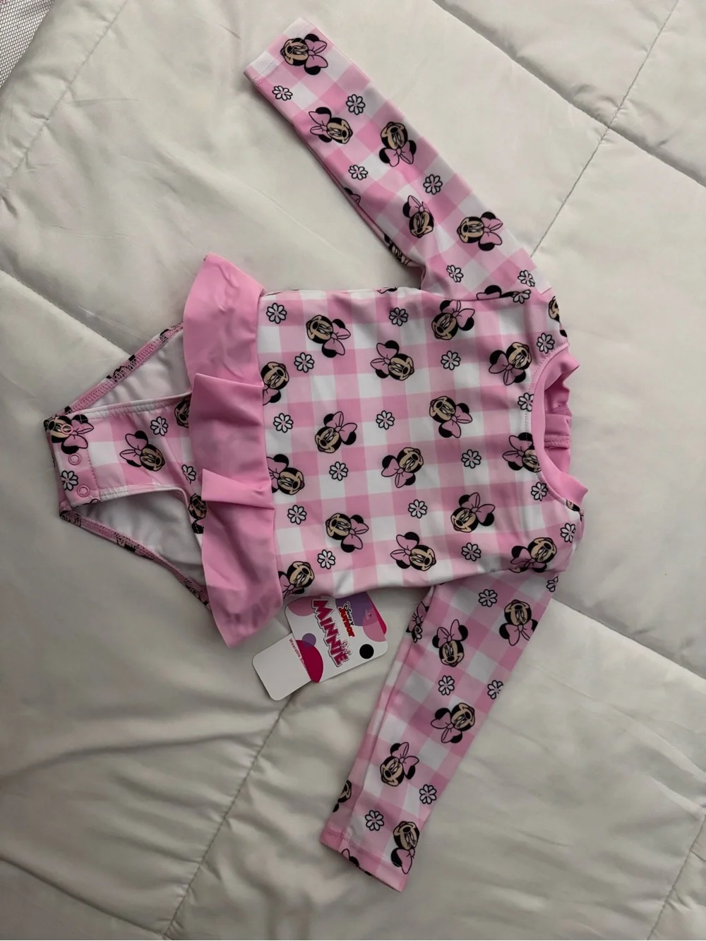 Disney Pink Plaid Minnie Mouse Long-Sleeve Swim Set
